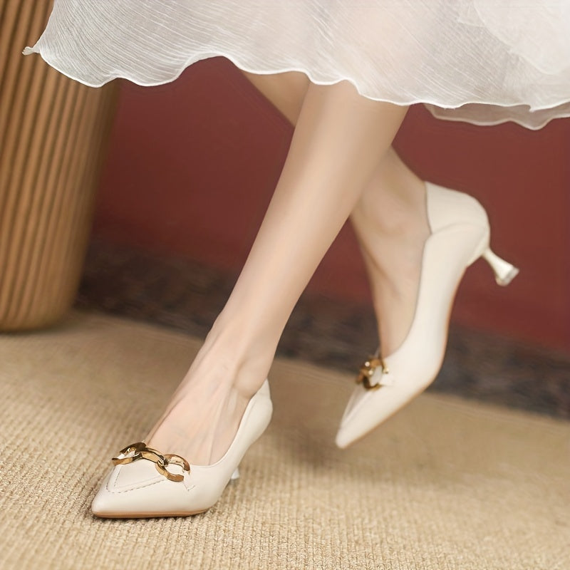 Metal Decor Stiletto Heels Pointed Toe Pumps
