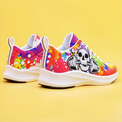 Women's Skull & Barbell Printed Sneakers Low Top Halloween Shoes