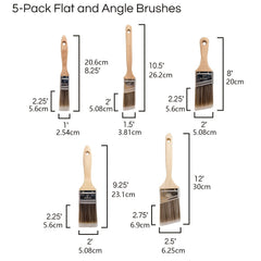 5pcs Paint Brushes Set - 2 Flat, 2 Angle, Stubby & 5 Angle Profession