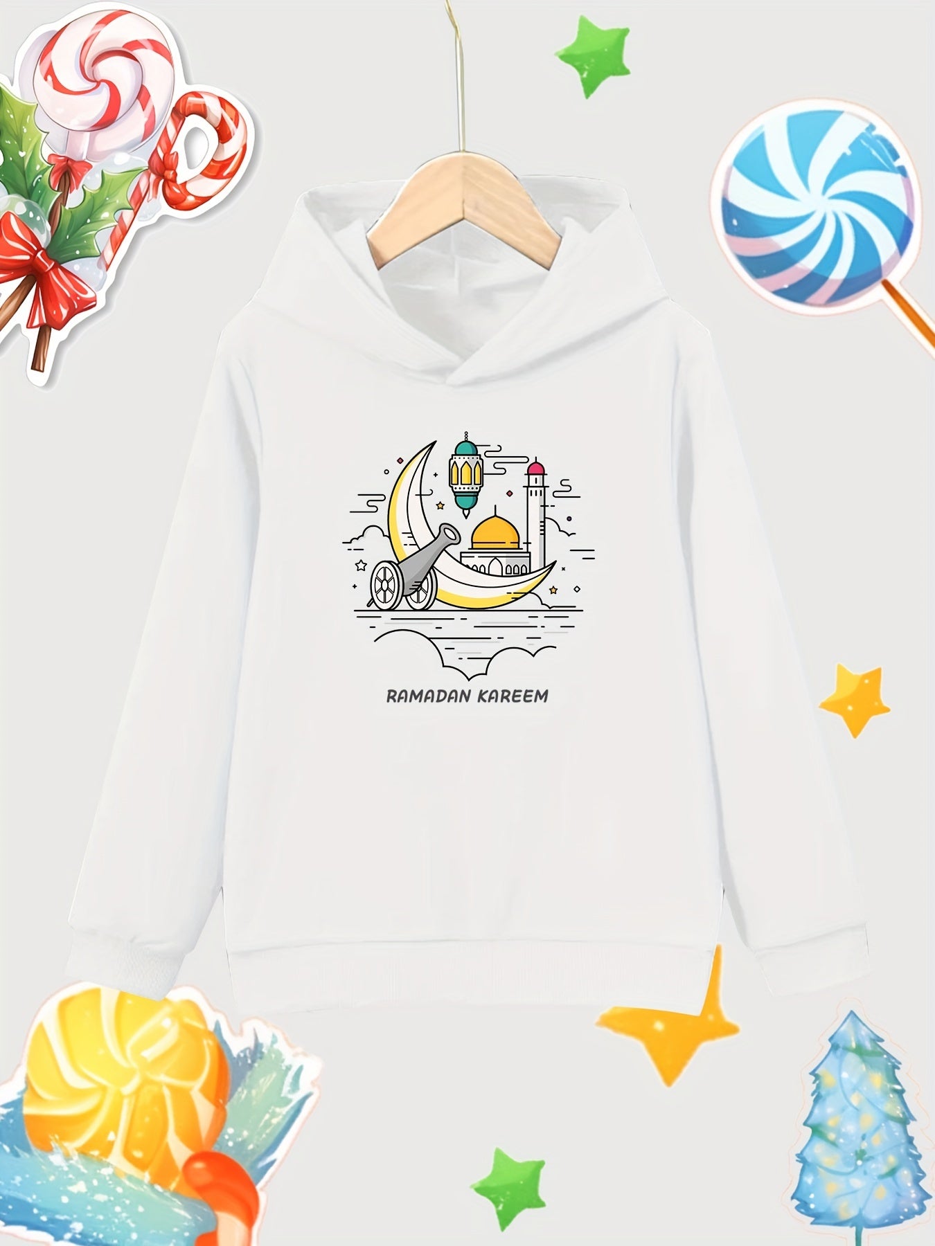 Moon Pattern Girl's Cotton Hoodie Active Breathable Hooded Sweatshirt