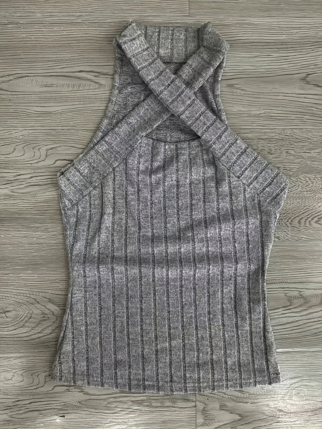 Ribbed Cross Halter Neck Tank Top Casual Sleeveless Top Women's Clothing