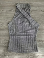 Ribbed Cross Halter Neck Tank Top Casual Sleeveless Top Women's Clothing