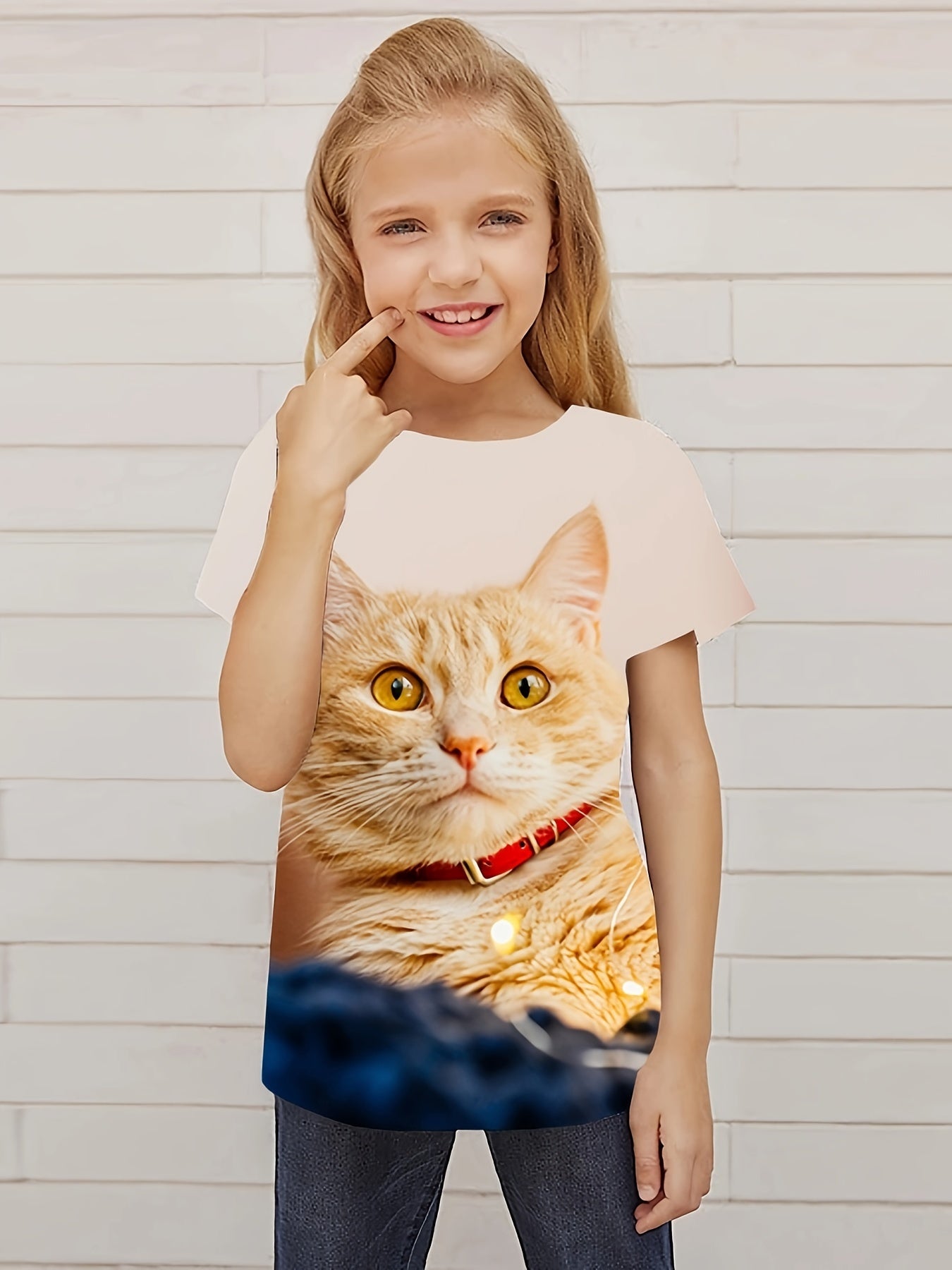 Cat Graphic Short Sleeve T shirt for Girls