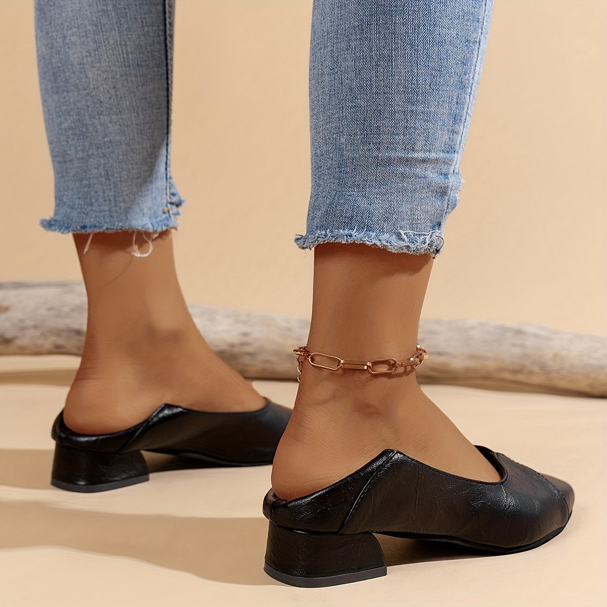 Women's Chunky Heel Point Toe Slip On Shoes