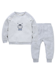Toddler Baby Boys Fleece Bear Print Sweatshirt Pants Set