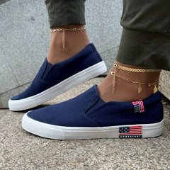 Women's Canvas Flat Shoes Solid Slip On Low Top Shoes Lightweight Walking Shoes