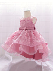 Girl's Floral Embroidery Gown Princess Dress Sleeveless Mesh Fairy Clothes