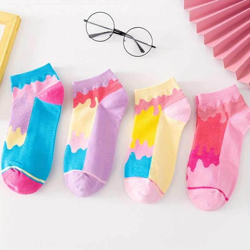 4 Pairs Colorblock Ankle Socks Women's Low Cut Stockings