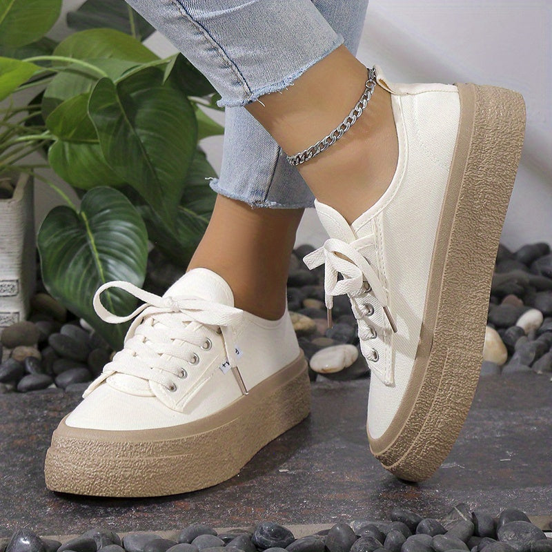 Women's Platform Canvas Shoes Lace Up Low Top Sneakers