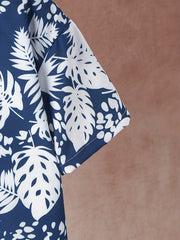 Boys Leaf Print Button Down Set For Summer