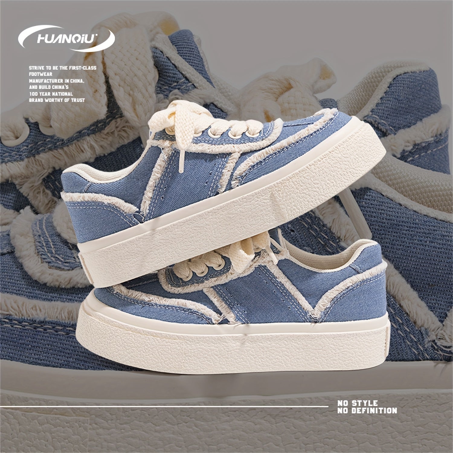 Women's Lace-up Denim Board Shoes Thick Sole Low Sneakers