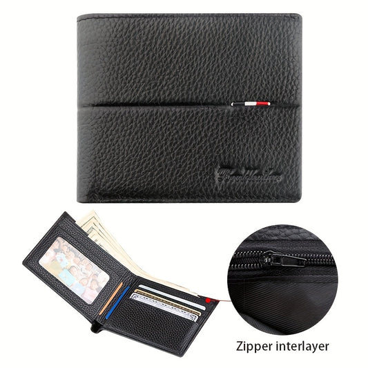 Men's Leather Short Wallet Top Layer Cowhide Wallet Large Capacity Card Holder