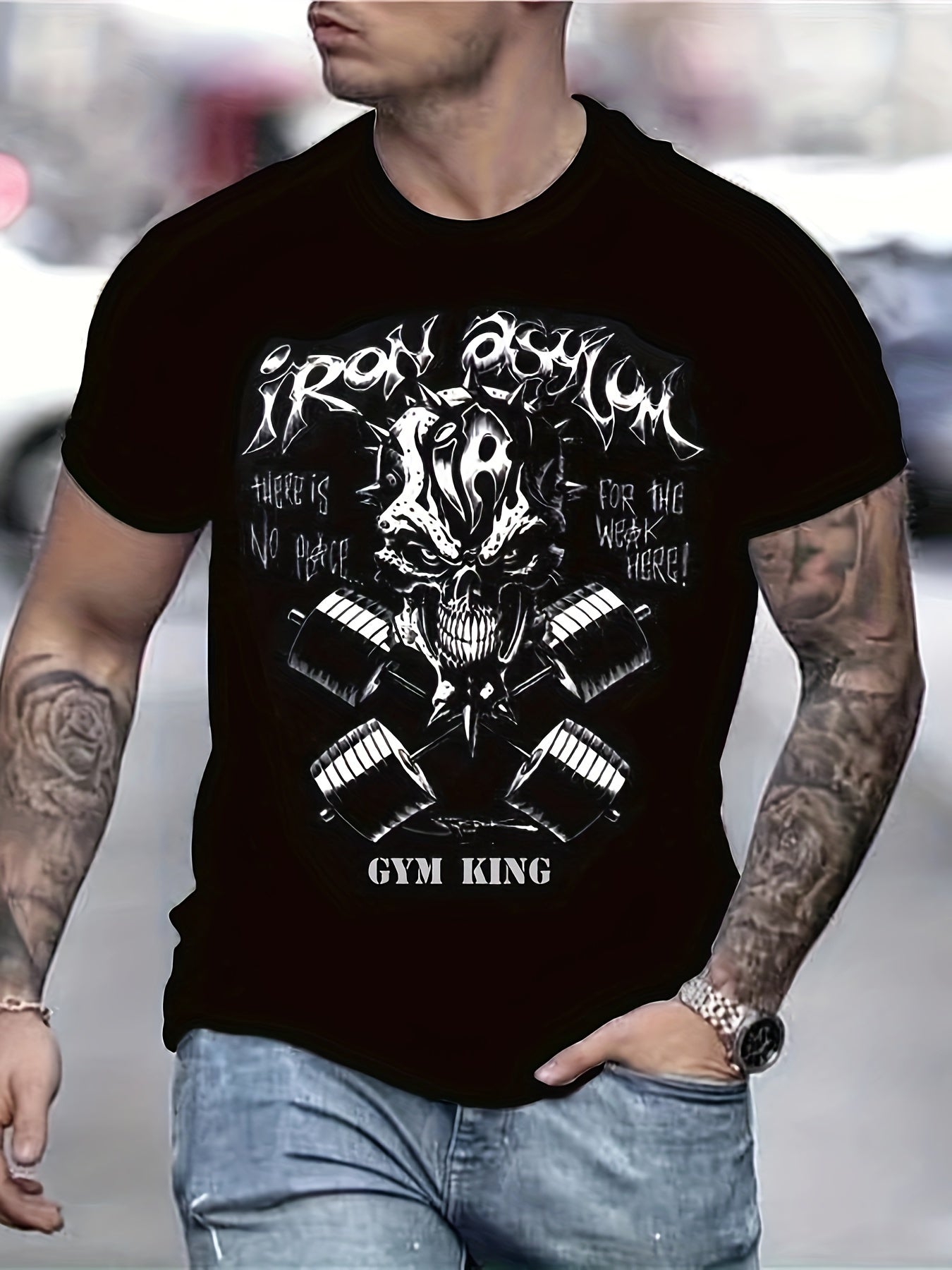 Skull Pattern Print Men's Short Sleeve T-shirt Graphic Tee