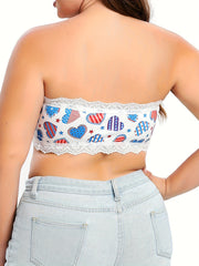 Heart Print Independence Bra with Lace Trim