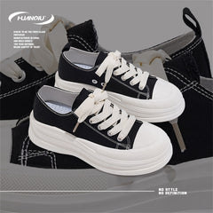 HUANQIU Canvas Shoes Women Thick Platform Breathable Low Sneakers