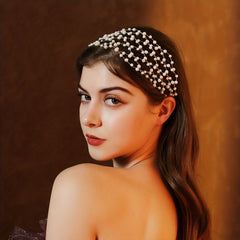 Faux Pearls Birdcage Veil Metal Net Headband Bridal Hair Hoop Bachelorette