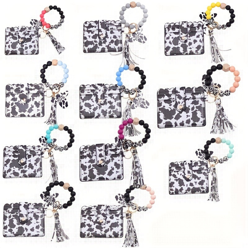 Cow Pattern Wallet with Wristlet Keychain