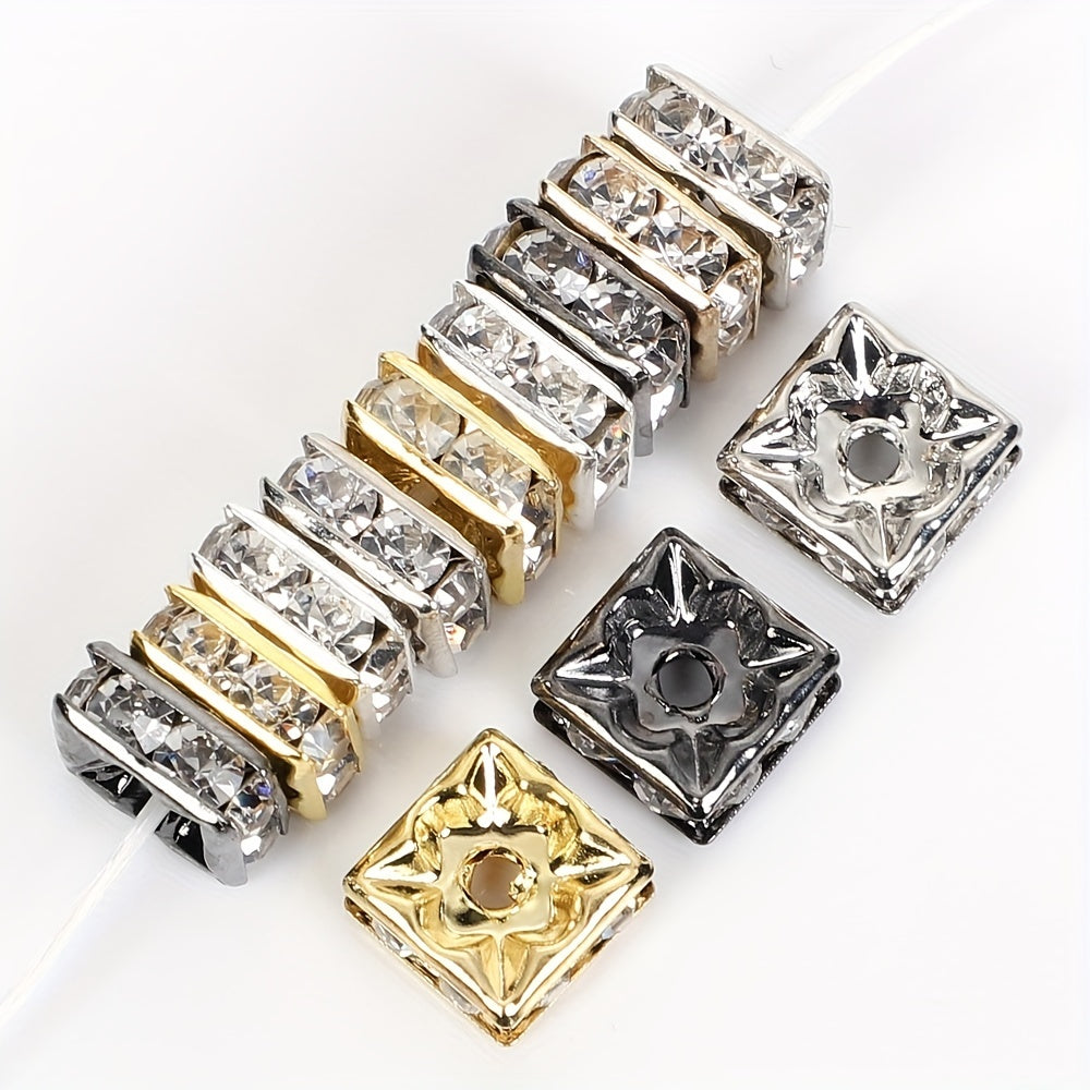 50pcs Mixed Square Rhinestone Crystal Beads for DIY Jewelry Making
