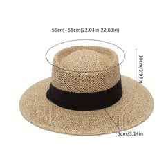 Straw Wide Brim Sun Hat Adjustable Sweatband Vacation Travel Hat