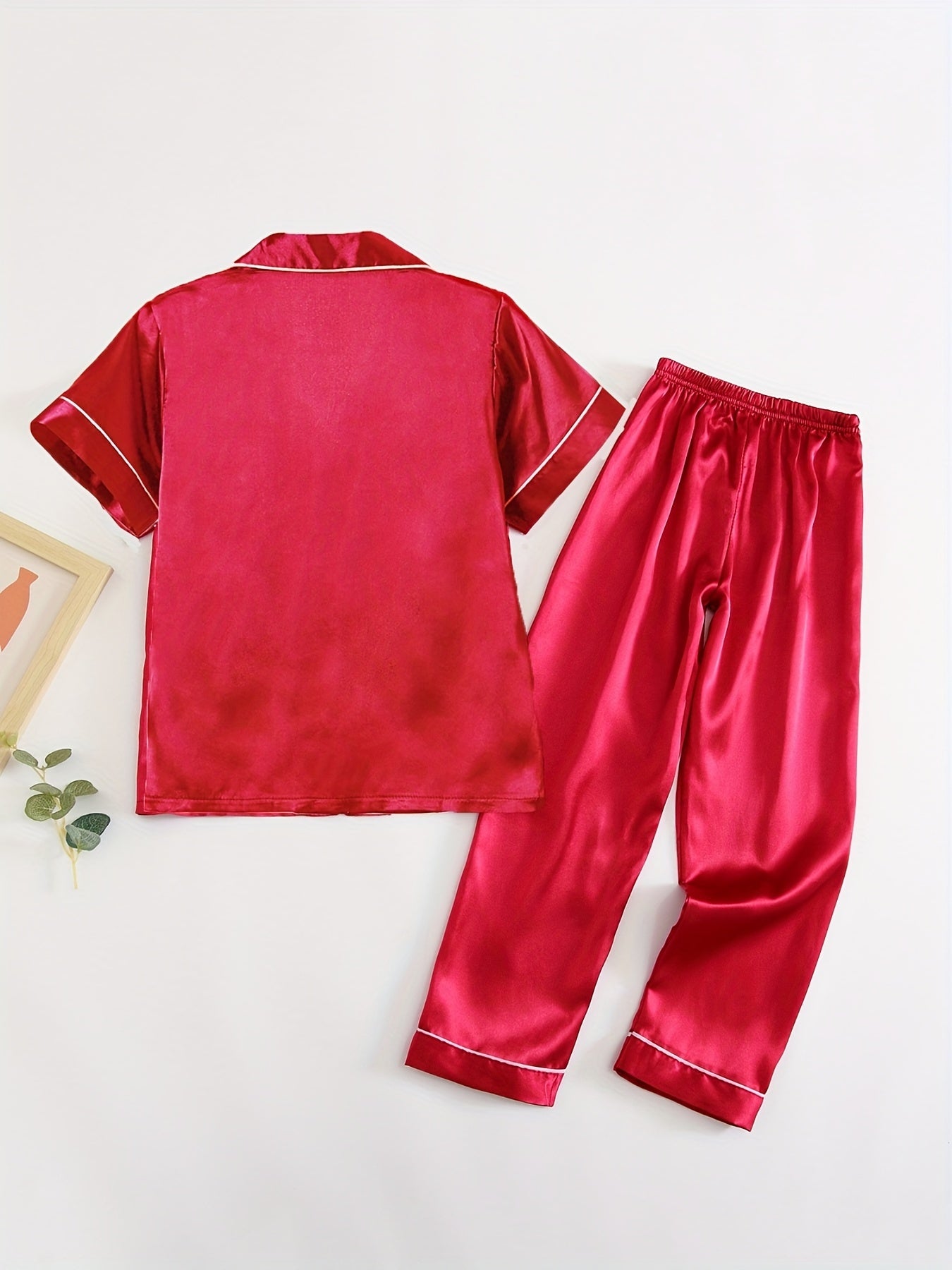 Kid's 2pcs Pajamas Short Sleeve Top & Pants Set Solid Loungewear PJ Set