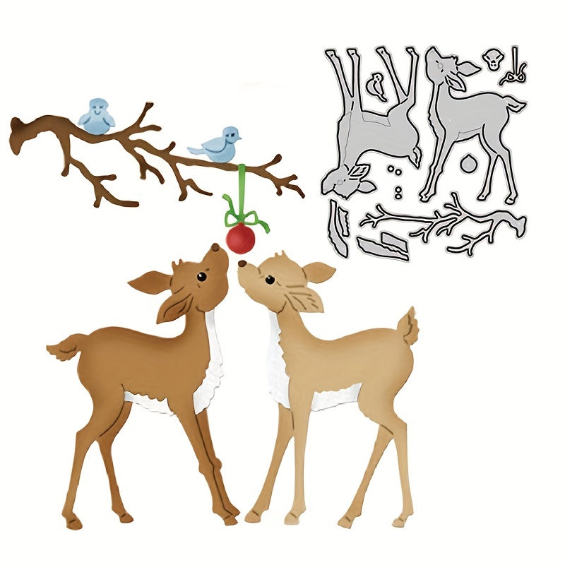 Metal Cutting Dies Branch Bird Two Deers Craft Punch Stencils DIY Card Making