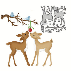 Metal Cutting Dies Branch Bird Two Deers Craft Punch Stencils DIY Card Making