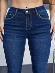 Solid Button Fly High Rise Skinny Jeans