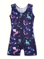 Unicorn & Mermaid Graphic Ballet Leotard Dance Suit for Girls