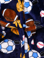 Kids Football Baseball Print Fleece Bathrobe Winter