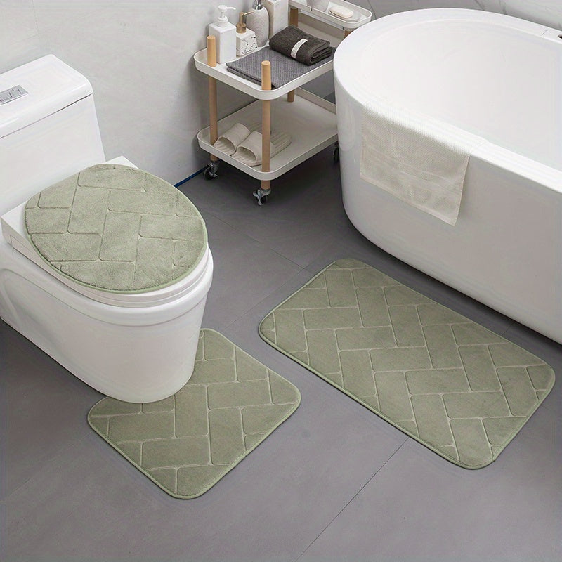 3pcs Soft Non Slip Bathroom Pads U Shaped Contour Mats & Toilet Covers