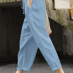 Solid Drawstring Straight Leg Pants Casual Dual Pockets Pants