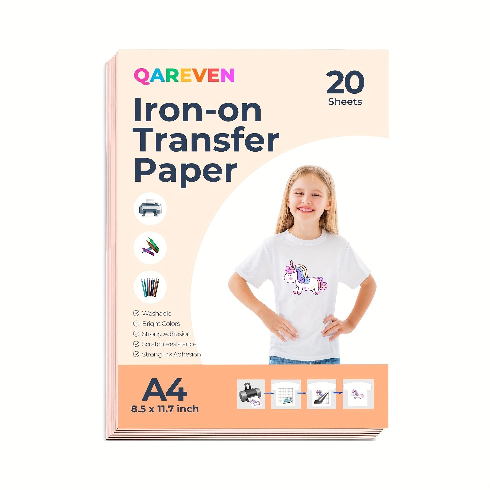 20 Sheets Iron-On Heat Transfer Paper for Light T-Shirts
