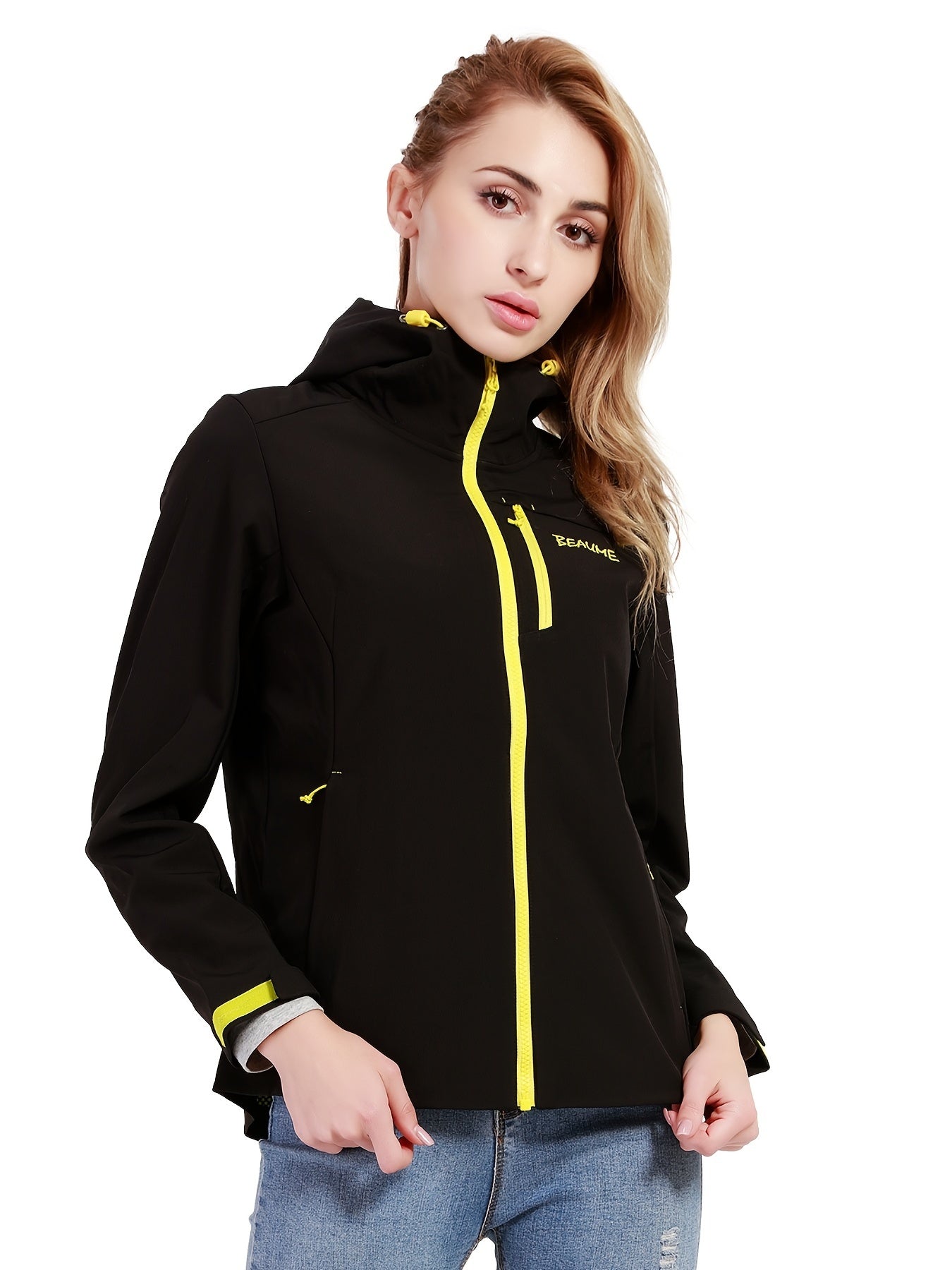 Women's Letter Embroidery Hooded Jacket Softshell Coat