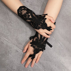 Vintage Lace Embroidery Gothic Fingerless Gloves for Women Girls