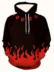 Flame Print Hoodies Men Graphic Hoodie Loose Pullover