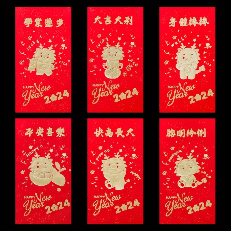 6pcs Chinese New Year Red Envelopes Lion Dragon Cartoon Design Party Birthday