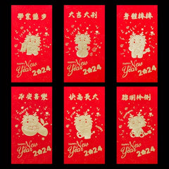 6pcs Chinese New Year Red Envelopes Lion Dragon Cartoon Design Party Birthday
