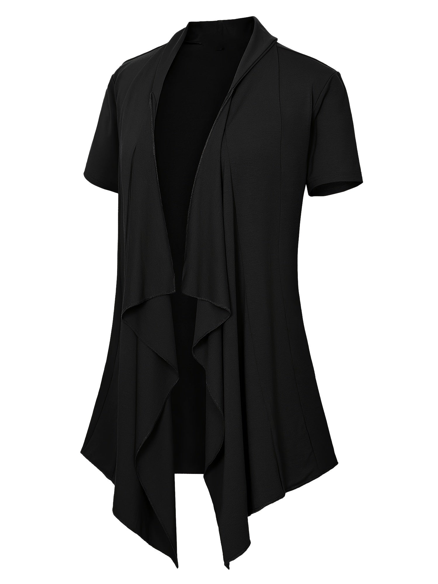 Solid Waterfall Collar Open Front Cardigan Casual Short Sleeve Draped Cardigan