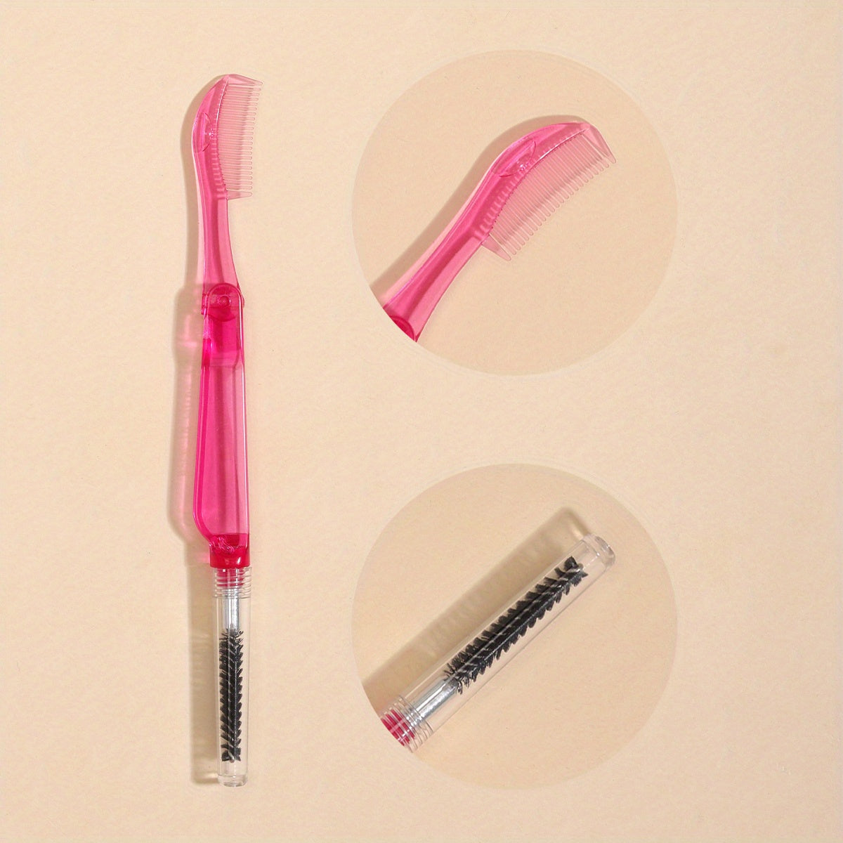 2-in-1 Folding Eyelash & Eyebrow Brush w/ Cap Pink