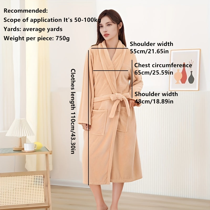 Women's Long Sleeve Bathrobe Soft Loungewear Robe with Pocket