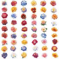 50pcs Reusable Vinyl Flower Graffiti Stickers, Vibrant Floral Decals