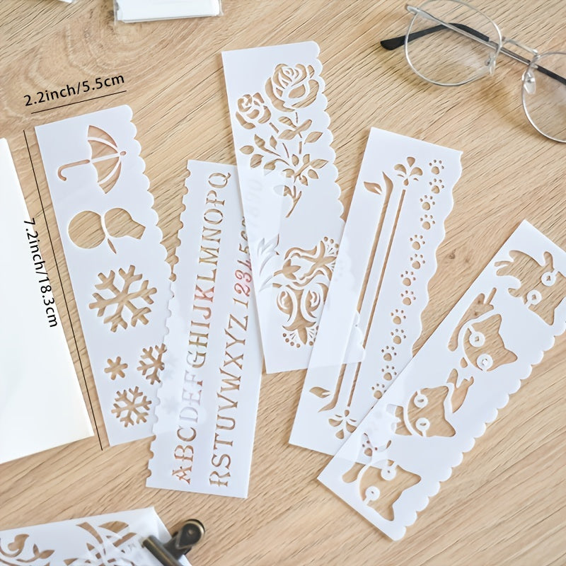 8Pcs Painting Template Hollow Lace Ruler DIY Journal Reusable Stencil Animals