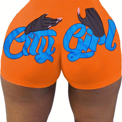 City Girl Print Skinny Shorts Yoga Casual Summer Shorts Women's Clothing