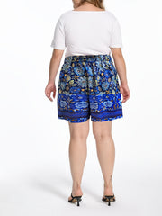 Boho Shorts Women's Plus Floral Border Print Loose Wide Leg