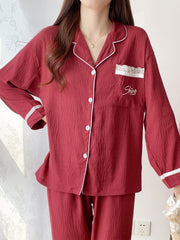 2pcs Spring/Fall Loungewear Set Long Sleeve Button Top & Pants
