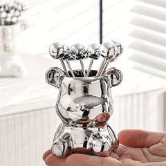 Bear Shaped Storage Jar & Fruit Fork Set