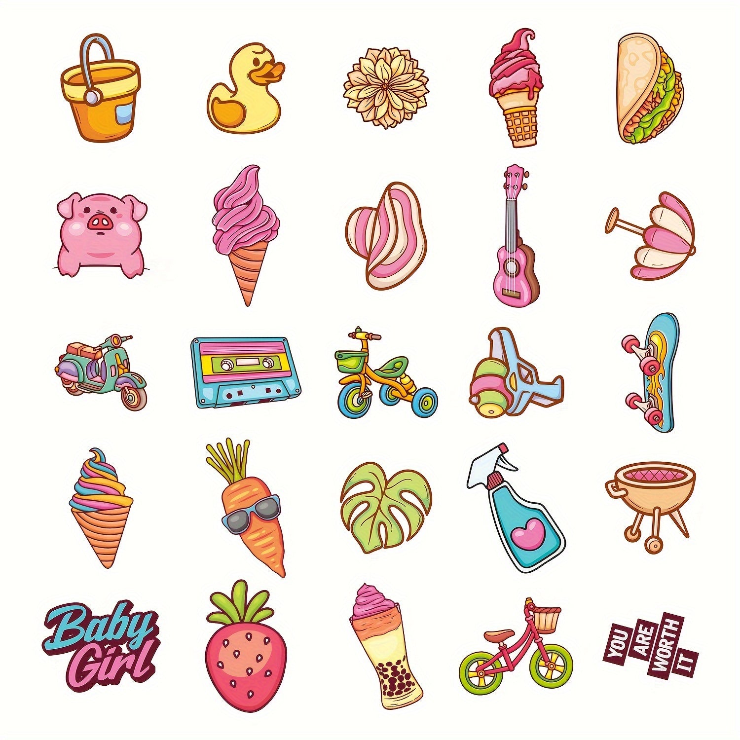 50pcs Waterproof Vinyl Stickers for Water Bottles Laptop Skateboard Computer