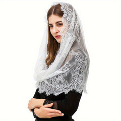 Retro Style Lace Mantilla Veil for Women Soft Polyester Blend Intricate Floral