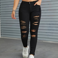 Solid Slim Fit Jeans Vintage Button High Stretch Trousers