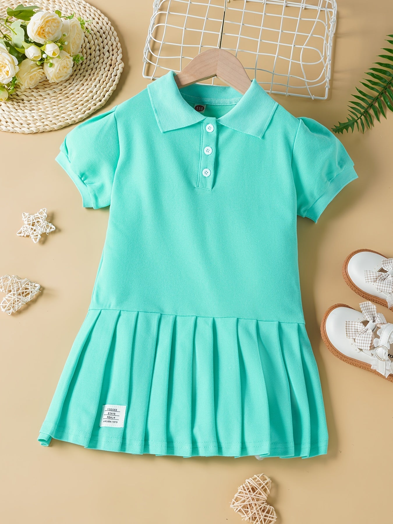 Girls Casual Polo Neck Uniform Dress For Summer Holiday Kids Clothes